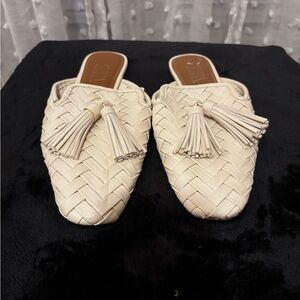 Zara Cream Woven Tassel Mules